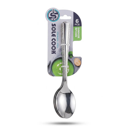 6-Piece Stainless Steel Dinner Spoon Set – Silver Reflective Finish | Tableware for Everyday Dining