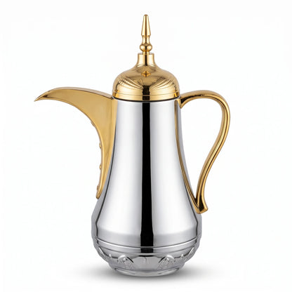 Ansa Stainless Steel Arabic Vaccum Flask – 0.65 Litre | Pink Glass Interior | Leak Proof Tea & Coffee Serving Flask - Gold - Silver - Image 1