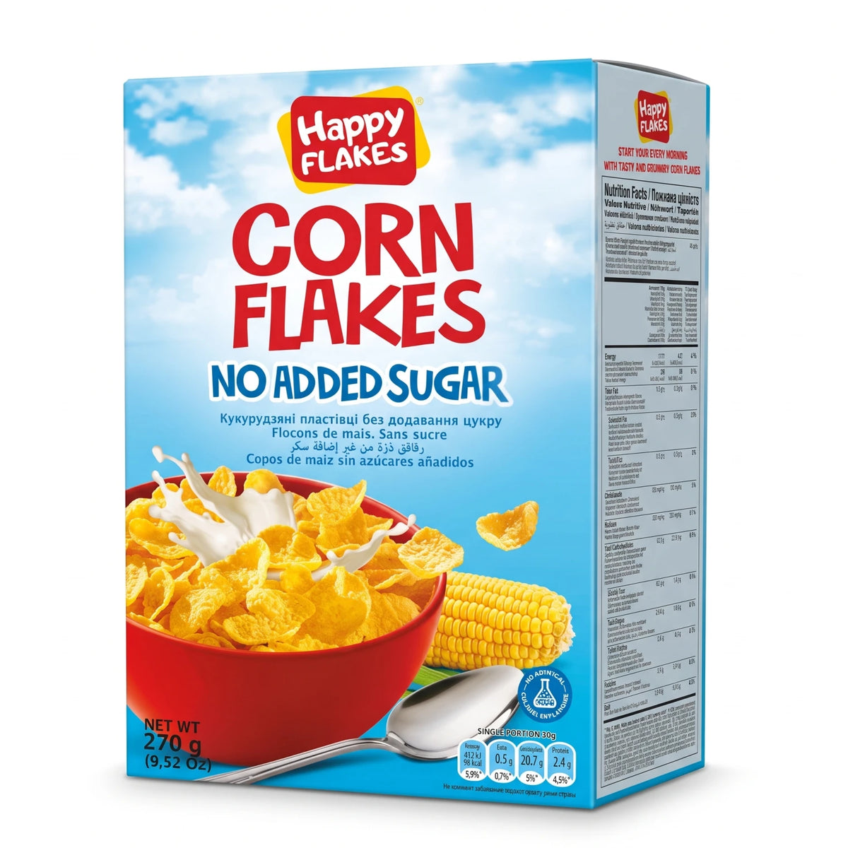 Happy Flakes CORN FLAKES 270 g – No Added Sugar, No Artificial Colours or Flavours Breakfast Cereal