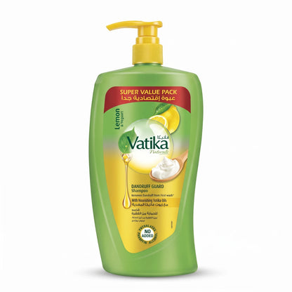 Vatika Naturals Lemon & Yogurt Shampoo – Dandruff Guard | Nourishing Vatika Oils | Green Bottle with Pump