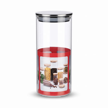 Yuniverse Canister Jar with Airtight Steel Lid – 16 cm Height x 6 cm Width | Transparent Cylindrical Food Storage Container