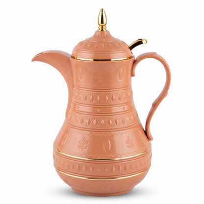 Rose Coral-Pink Vacuum Flask 1.0 Liter – Plastic Body, Leak-Proof Design, Geometric Floral Motifs for Tea and Coffee