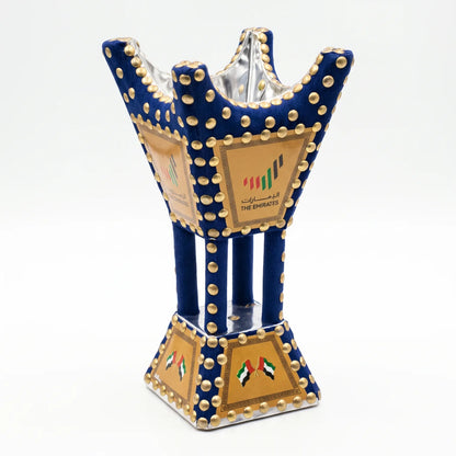 UAE Nation Brand Wooden Blue and Gold Bakhoor Incense Burner (Mabkhara) – 26cm National Day Decorative Incense Holder