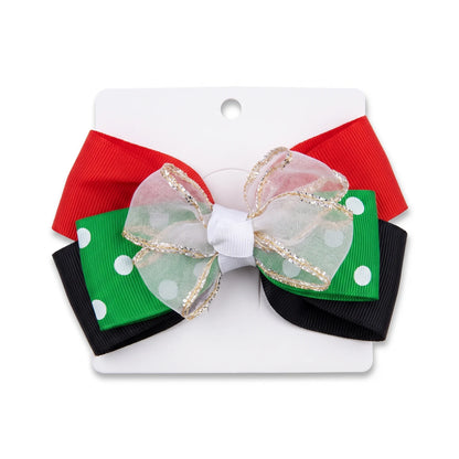UAE Color Hair Clip – Red, Green, Black, Silver and Gold Layered Bow for United Arab Emirates National Day and Flag Day