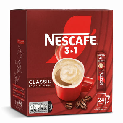 NESCAFÉ 3 IN 1 Classic Instant Coffee Mix – 24 x 20g Sachets | Balanced & Rich Sweetened Whitened Coffee