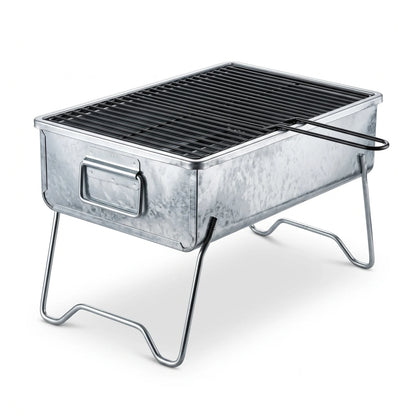 Rectangular BBQ Grill Metal Body 39 x 24 x 15 cm with Integrated Legs and Top Wire Cooking Grate