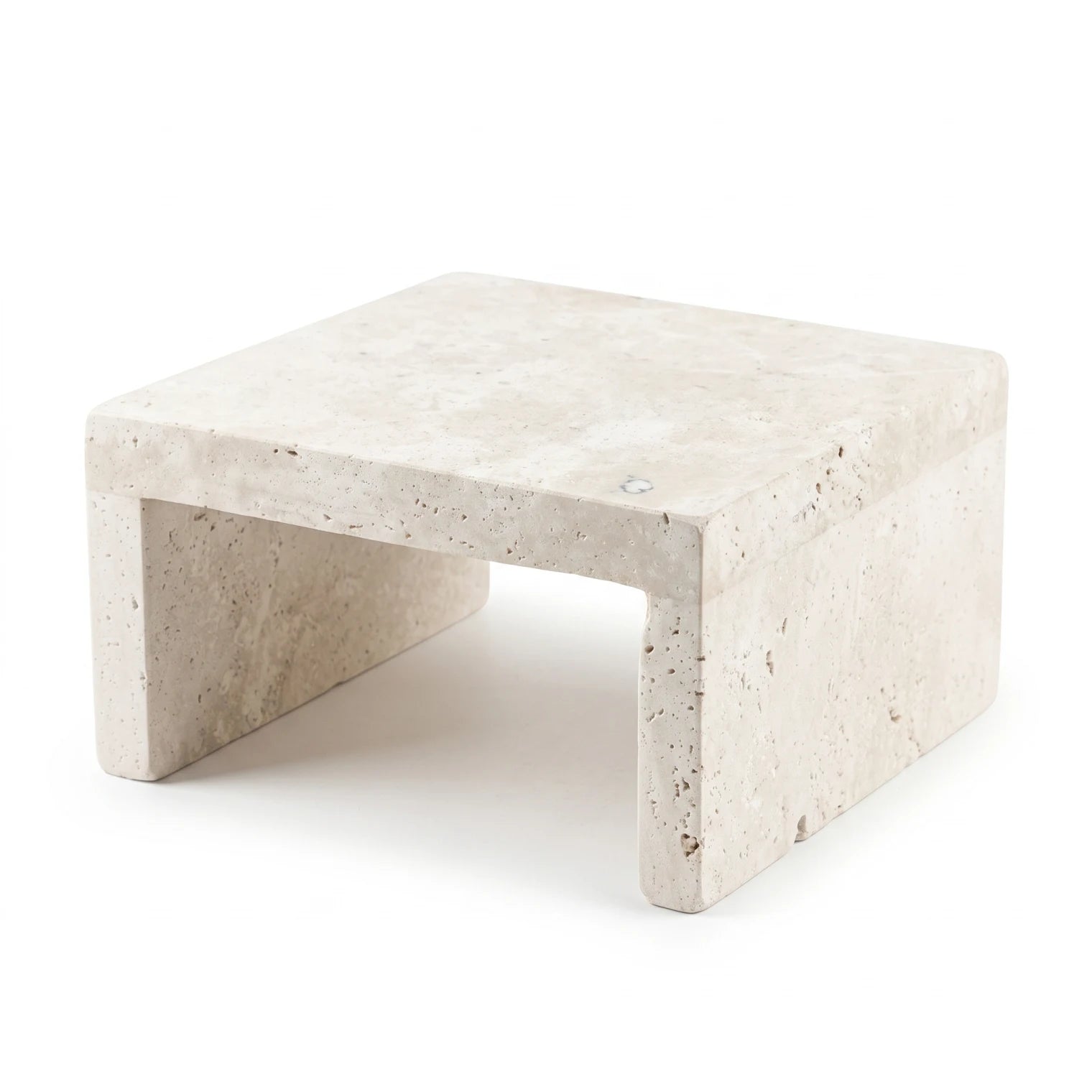 Natural Travertine Marble Stand – 10 x 19 x 19 cm | Off-White Stone Design | Open Base | Decorative Display Stand