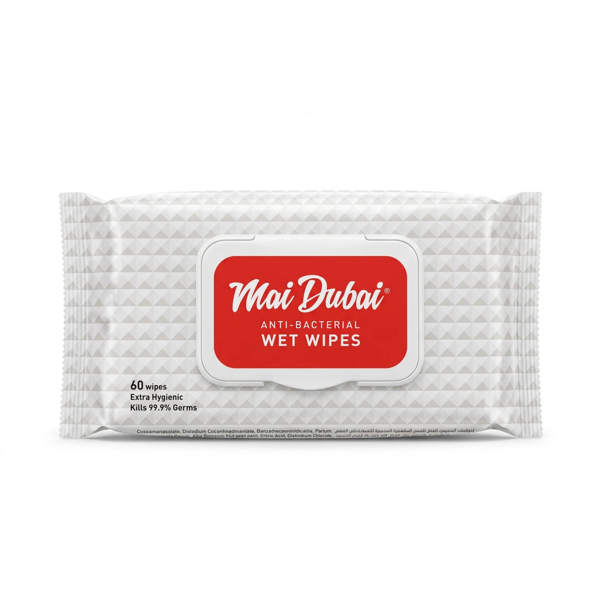 Mai Dubai Anti-Bacterial Wet Wipes, 60 Wipes – Extra Hygienic Wet Wipes with 99.9% Germs Claim for Everyday Cleaning