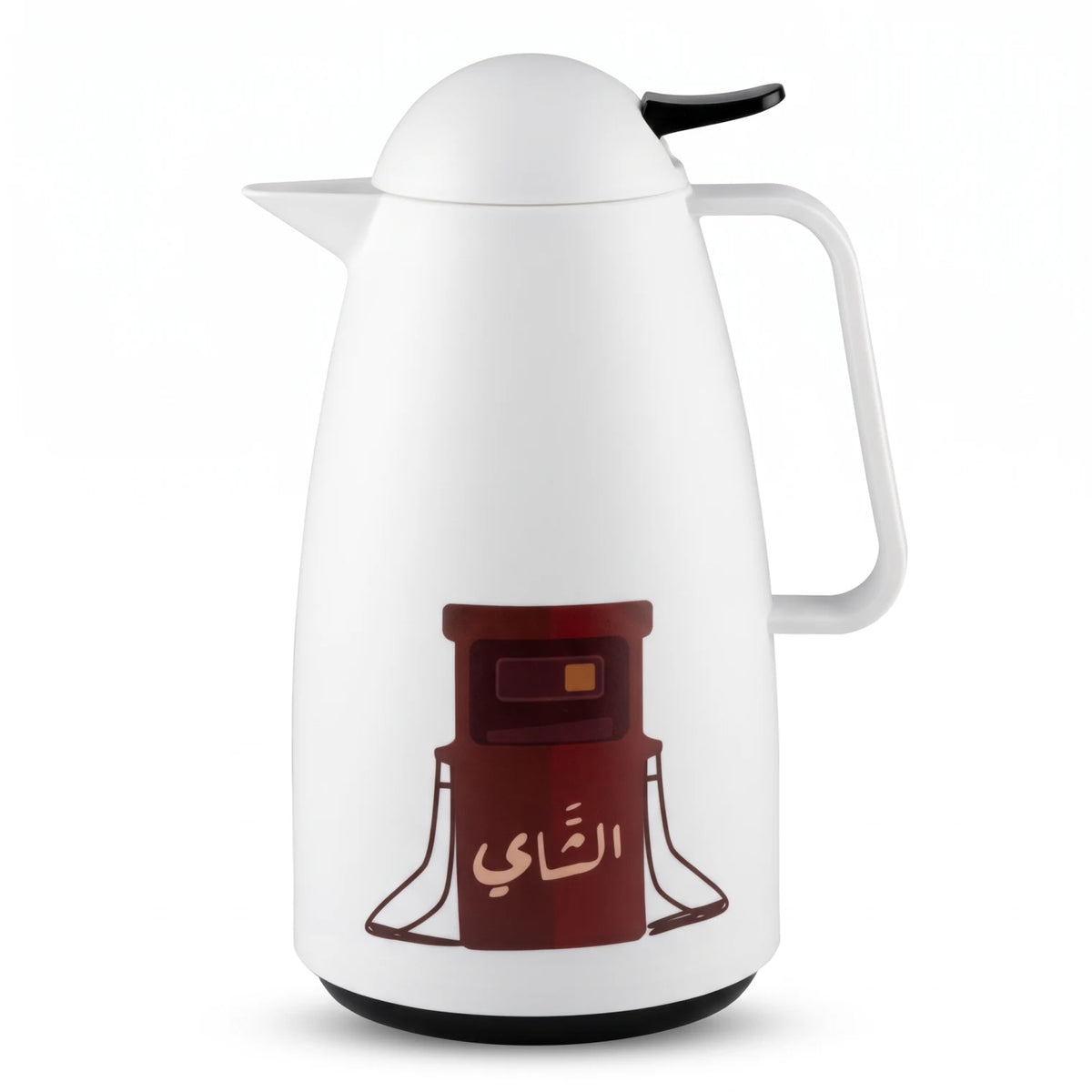 Crystal House white vaccum flask 1 Liter – Plastic Body, Pink Glass Interior, Leak Proof, Chai Calligraphy for Tea and Coffee