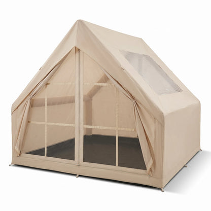 Large Beige Inflatable Tent for Camping – 200 x 210 x 300 cm Peaked Roof Shelter with Large Side Window and Fabric Panels