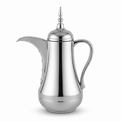 Ansa Stainless Steel Arabic Vaccum Flask – 0.65 Litre | Pink Glass Interior | Leak Proof Tea & Coffee Serving Flask - Plain Silver - Image 1