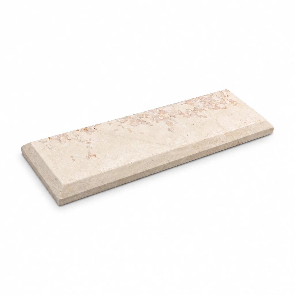 Natural Travertine Stone Plate – 30 x 9 x 2 cm | Beveled Edge | Rectangular Design