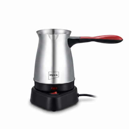Impex Turkish Coffee Maker TCM 1001 – 600W Stainless Steel Body with Foldable Red Handle