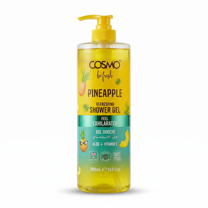 COSMO be fresh Pineapple Shower Gel 1000mL – Aloe + Vitamin E, pH 5.5 Formula, Natural Extract