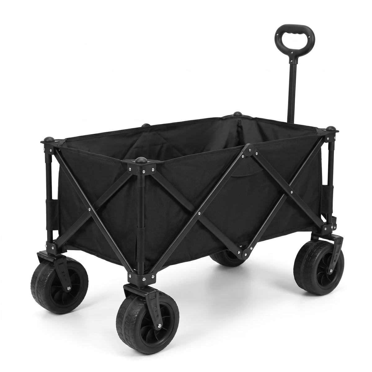Heavy Duty Black Collapsible Folding Utility Wagon Cart – 84 H x 57 W x 100 L cm | 4-Wheel Fabric Wagon for Camping, Shopping, Beach and Garden Transport