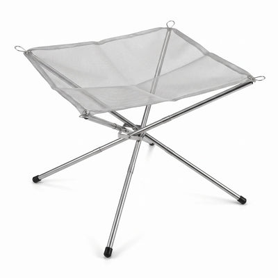 Stainless Steel Mesh Burner – Portable Folding Outdoor Fire Pit | Silver Small & Medium | Four-Leg Stand, Mesh Fire Net and Storage Bag - Silver / Small - Image 1