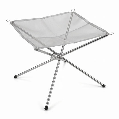 Stainless Steel Mesh Burner – Portable Folding Outdoor Fire Pit | Silver Small & Medium | Four-Leg Stand, Mesh Fire Net and Storage Bag - Silver / Small - Image 1