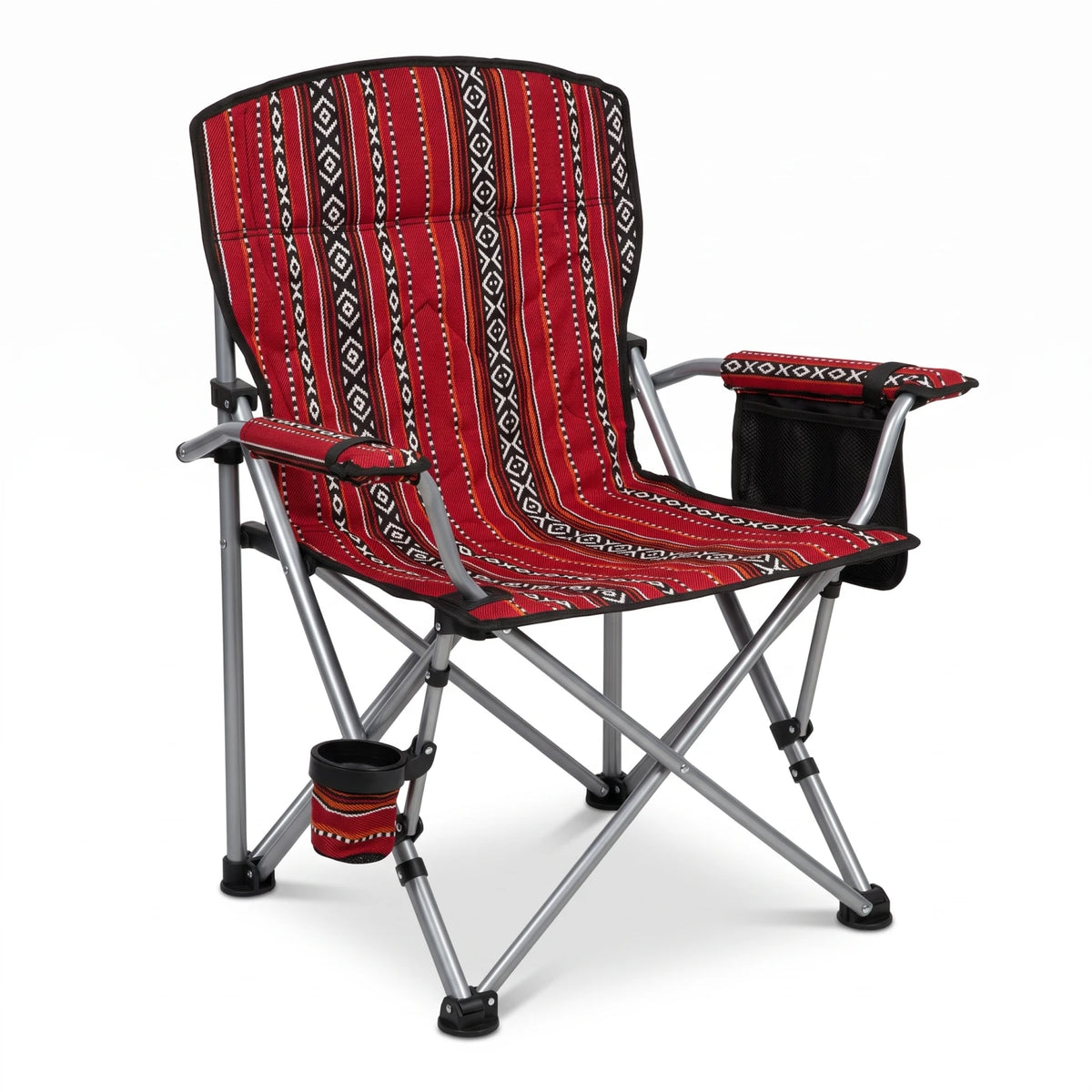 Heavy-Duty Foldable Camping Chair Sadu Design – 97 x 52 x 54 cm | Carry Bag, Cup Holder, Armrests and Side Pocket for Outdoor Picnics