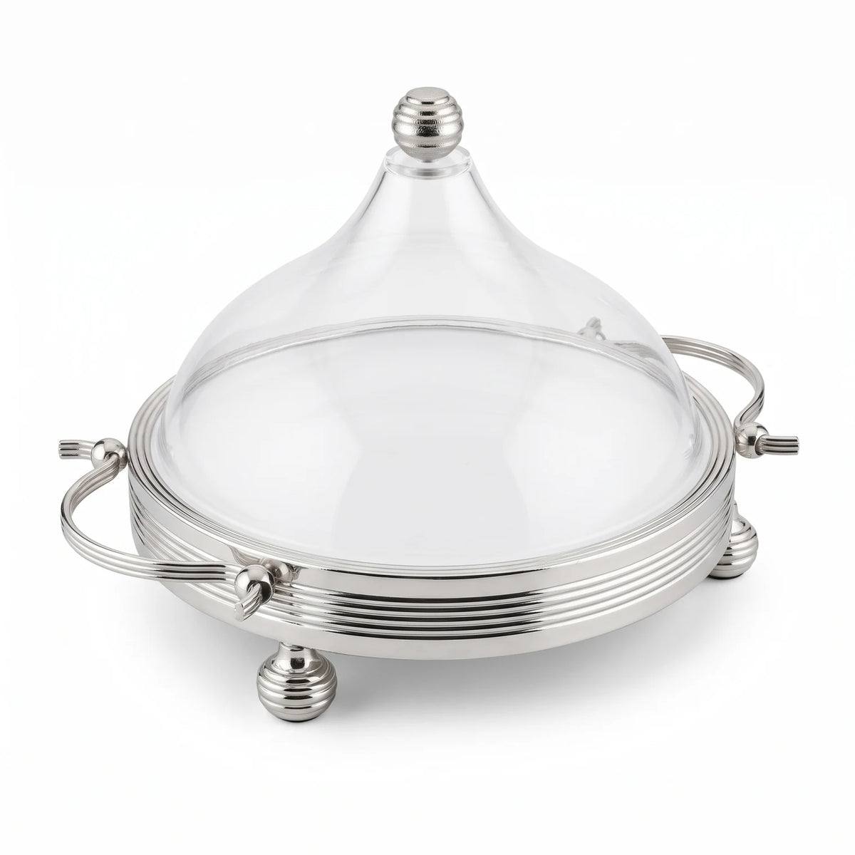 Ansa Premium Silver Serving Tray with Domed Acrylic Cover – Small & Medium Sizes | Raised Dessert Stand for Cakes, Fruits, Sweets and Chocolates - Silver / Small - Image 1