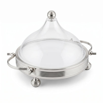 Ansa Premium Silver Serving Tray with Domed Acrylic Cover – Small & Medium Sizes | Raised Dessert Stand for Cakes, Fruits, Sweets and Chocolates - Silver / Small - Image 1