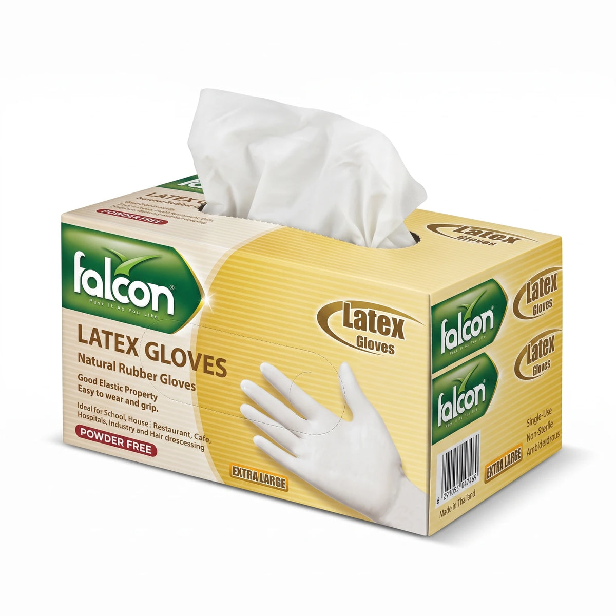 falcon Latex Gloves – Extra Large, 95 Pieces | Powder-Free Natural Rubber Household Gloves