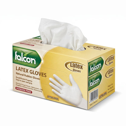 falcon Latex Gloves – Extra Large, 95 Pieces | Powder-Free Natural Rubber Household Gloves