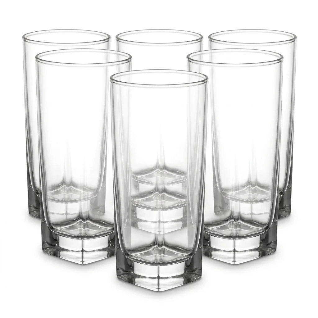 LAV 3 Pieces Glass Set – 330 cc Clear Glass Tumblers, 140 mm Tall, Angular Design, Dishwasher Safe Drinking Glasses Made in Turkey