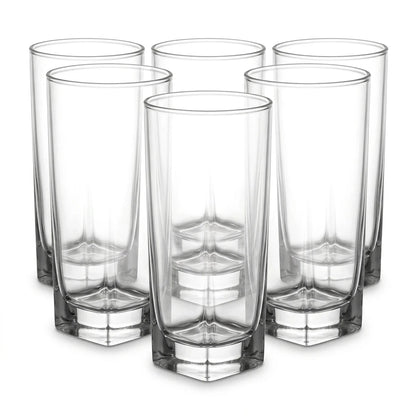 LAV 3 Pieces Glass Set – 330 cc Clear Glass Tumblers, 140 mm Tall, Angular Design, Dishwasher Safe Drinking Glasses Made in Turkey