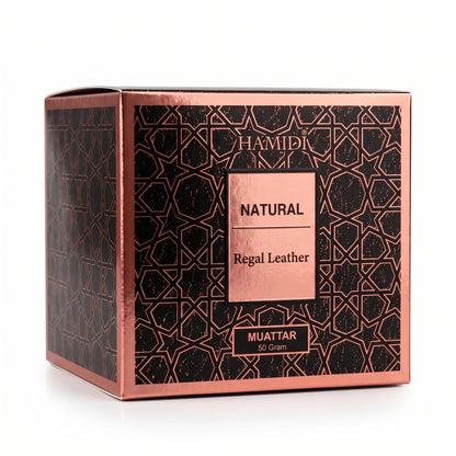 HAMIDI Bakhoor 50 Grams – Regal Leather Muattar Scented Incense in a Geometric Patterned Box