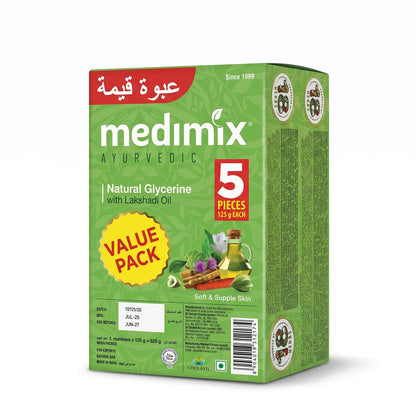 medimix Bathing Bar Soap 5 x 125 g – Natural Glycerine with Lakshadi Oil | Ayurvedic Value Pack