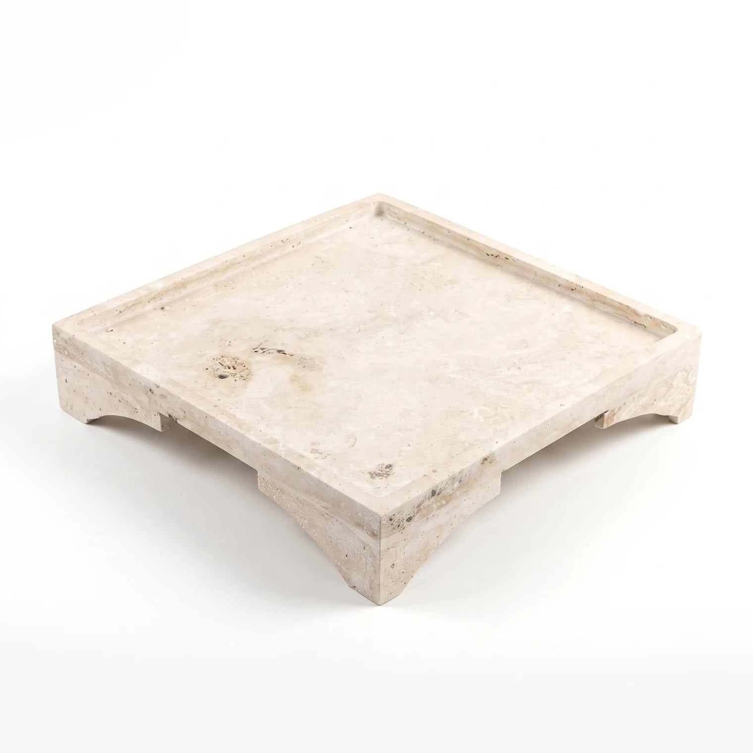 Natural Travertine Marble Tray Stand – 29 x 29 x 6 cm | Decorative Serving and Display Stand