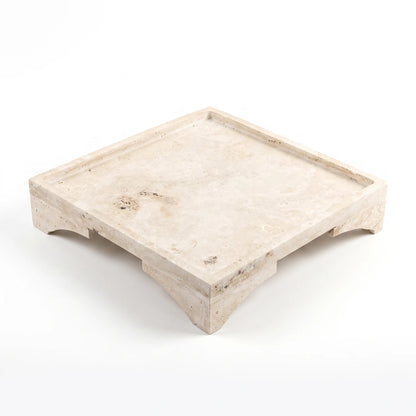 Natural Travertine Marble Tray Stand – 29 x 29 x 6 cm | Decorative Serving and Display Stand