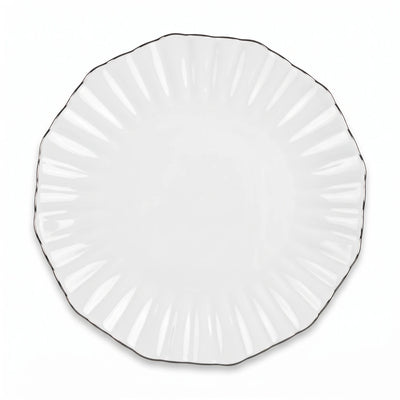 10.2 Inches Dinner Plate – White Glossy Finish, Scalloped Flower-Like Edge and Dark Rim