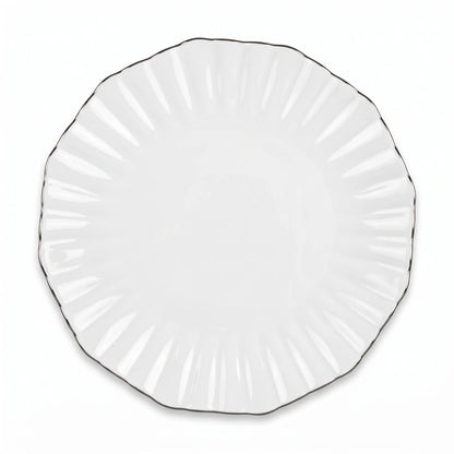 10.2 Inches Dinner Plate – White Glossy Finish, Scalloped Flower-Like Edge and Dark Rim