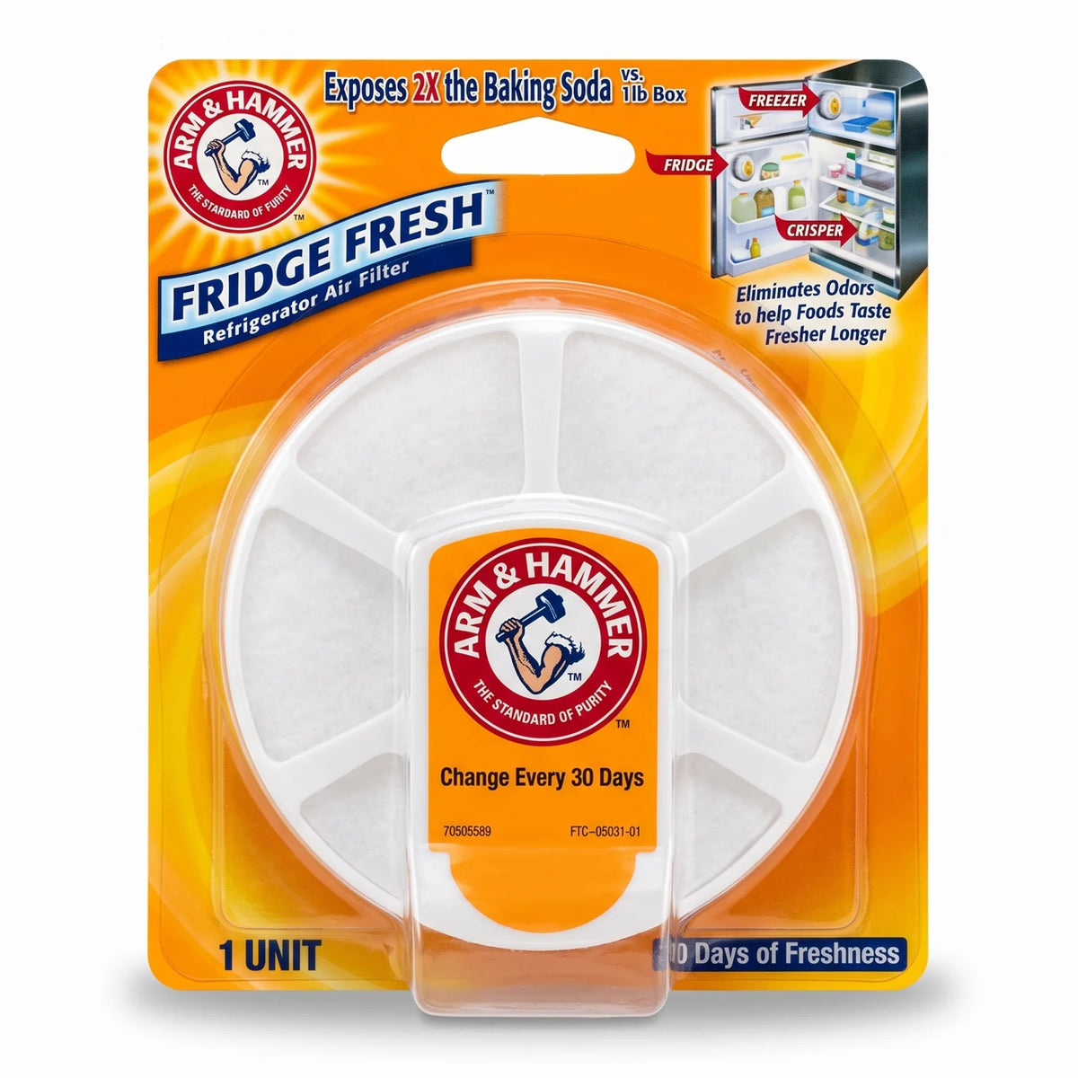 ARM & HAMMER REFRIGER FRESH Refrigerator Air Filter – 1 Unit | 2X the Baking Soda vs. 1 lb Box | Fridge, Freezer & Crisper Use
