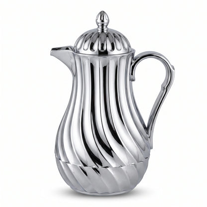 Regal Metal Vacuum Flask 1 Liters – Swirled Ribbed Design | Leak-Proof Tea & Coffee Flask | 12-Hour Hot, 24-Hour Cold
