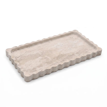 Rectangular Travertine Stone Scalloped Tray – 26 x 14 x 2 cm | Raised Rim | Textured Surface | Decorative Tray