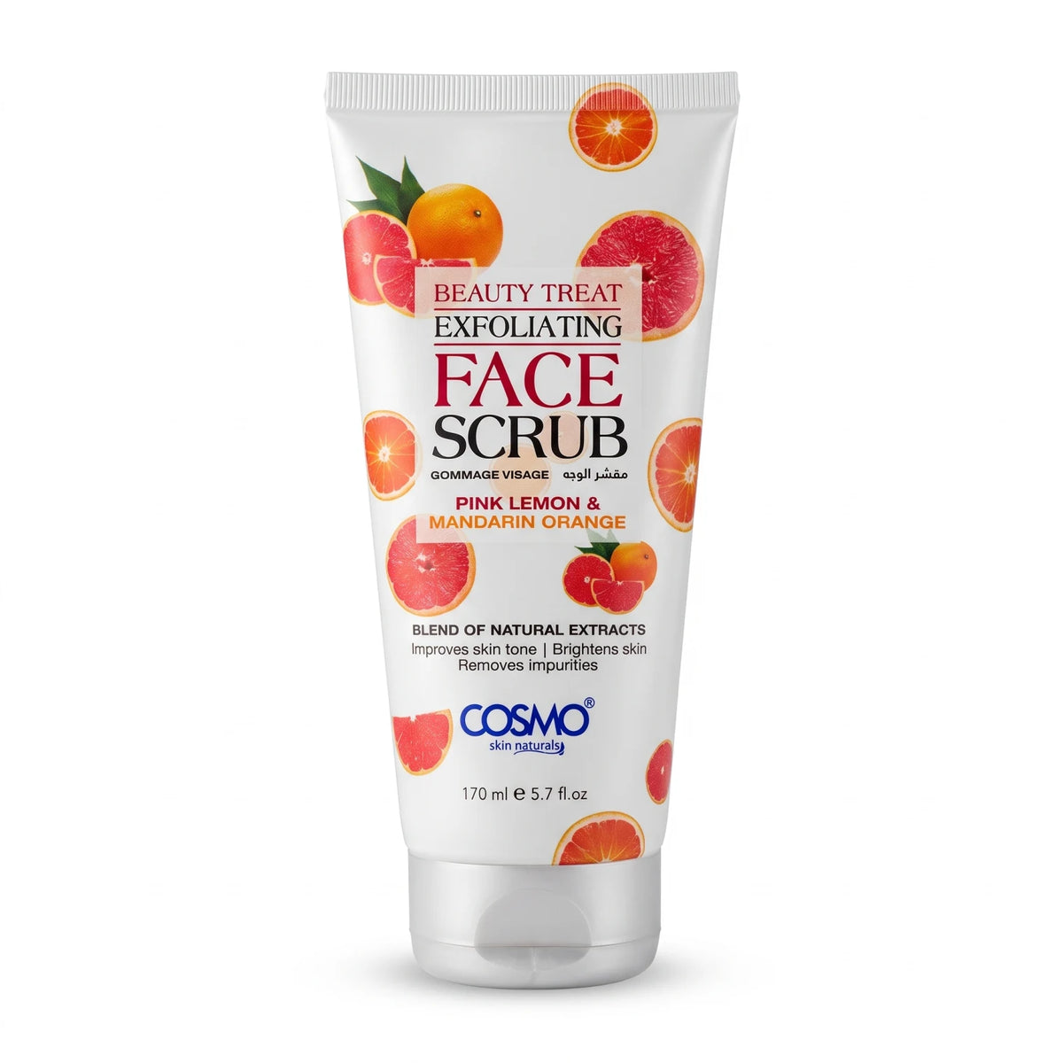 COSMO skin naturals BEAUTY TREAT Exfoliating Face Scrub 170ml – Pink Lemon & Mandarin Orange | Brightening Facial Care