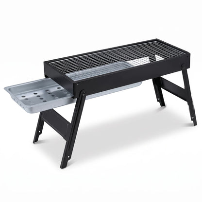 JIHAM Portable barbecue grill – Black Outdoor BBQ Grill with Rectangular Cooking Grate, Enclosed Body and Raised Legs for Outdoor Cooking