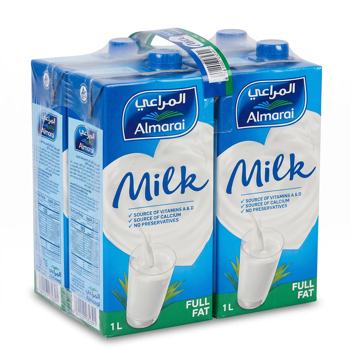 Almarai Full Fat Milk 4 x 1L Pack | Source of Vitamins A & D and Calcium | No Preservatives