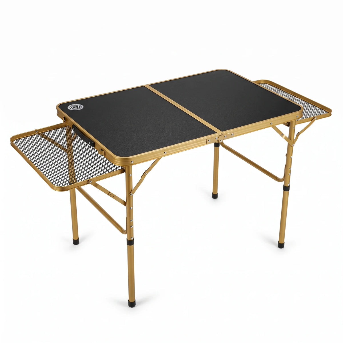 Omega 1 Korea Lightweight Foldable Gold-Toned Outdoor Camping Table – H70 x W60 x L134 cm | Mesh Side Sections | Portable Folding Table