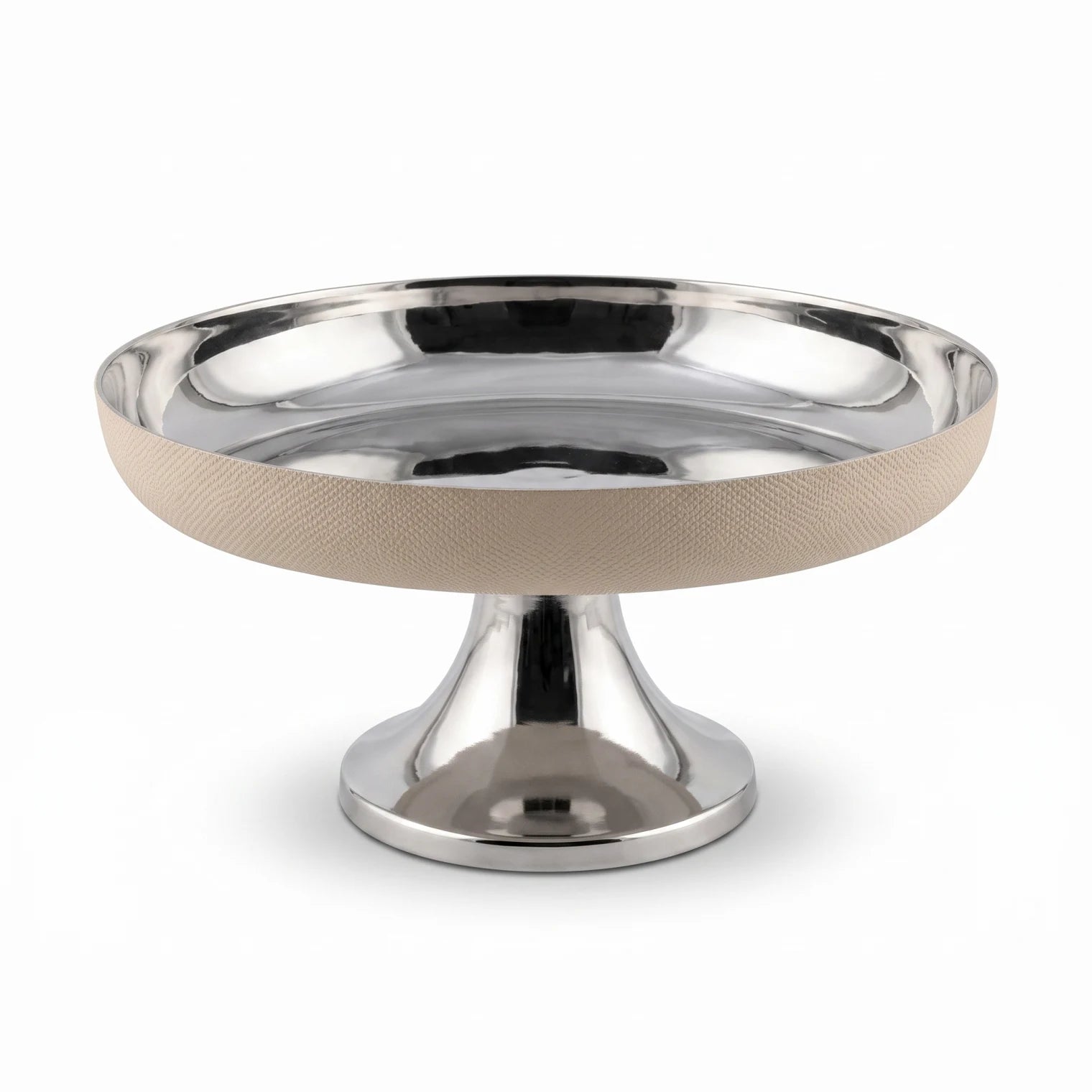 Cream Metal luxury stand (small) – 14cm H x 22cm W x 29cm L | Raised Cake Stand | Silver and Beige Finish