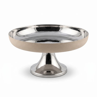 Cream Metal luxury stand (small) – 14cm H x 22cm W x 29cm L | Raised Cake Stand | Silver and Beige Finish