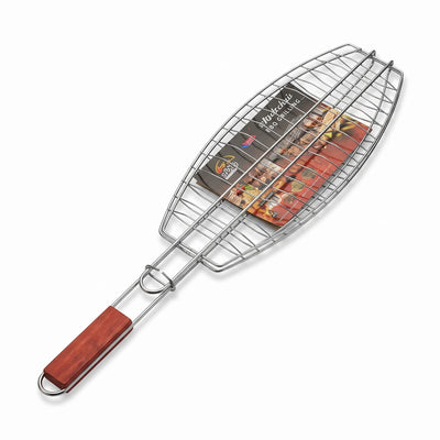 Waqd Burning Flame Foldable Fish Grill Barbecue Net Basket – 17 x 67 cm | Hinged Wire Basket with Long Handle