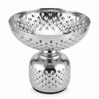 Silver Metal Decorative Bowl Medium – 19 x 20 x 20 cm | Raised Pedestal Base | Reflective Finish | Decorative Home Display