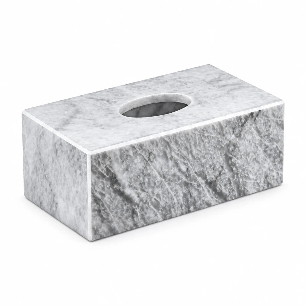 Marble Tissue Box – 25cm White and Gray Rectangular Design with Oval Top Opening