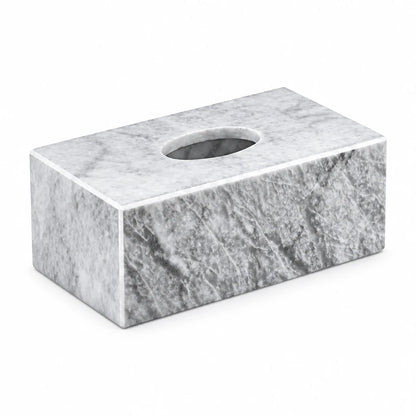 Marble Tissue Box – 25cm White and Gray Rectangular Design with Oval Top Opening