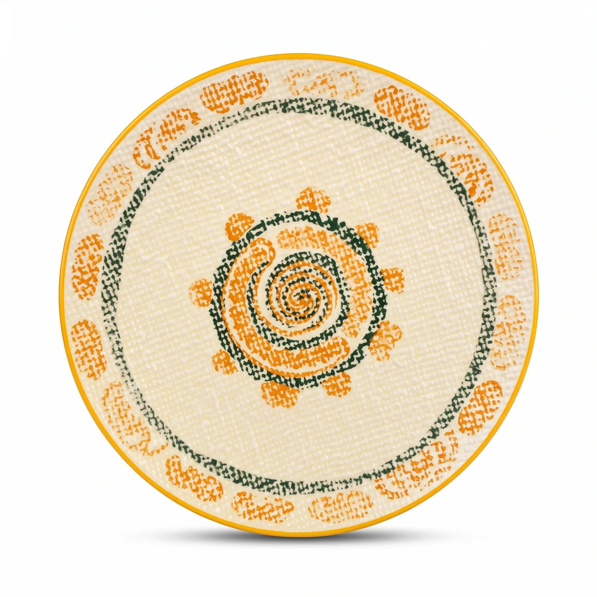 20 CM Porcelain Fruit Plate – Decorative Round Tableware with Textured Surface and Yellow Rim