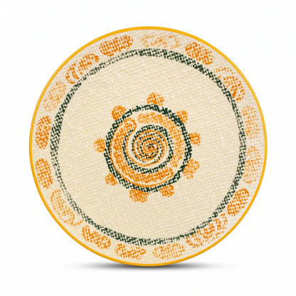 20 CM Porcelain Fruit Plate – Decorative Round Tableware with Textured Surface and Yellow Rim