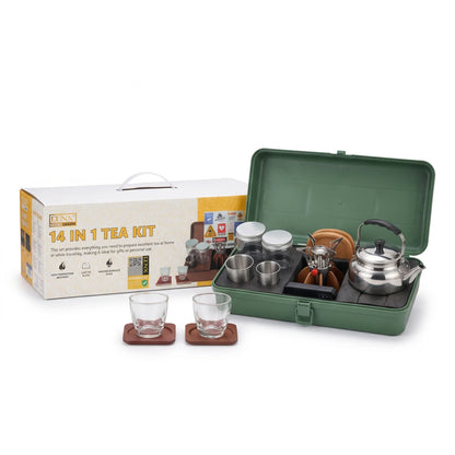 DENK 14 IN 1 Tea Kit DX4206 – High Borosilicate Glass Tea Set, High-Temperature Resistant, Easy to Clean, with Carrying Case for Home and Travel